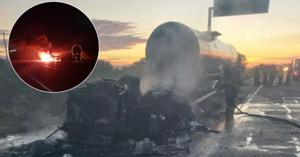 Incendio en pipa que transportaba 35 mil litros de formol en la México 15, Guasave