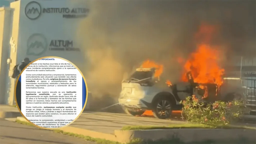 El Colegio Altum solicita apoyo a las autoridades tras el incendio de un vehículo en sus instalaciones