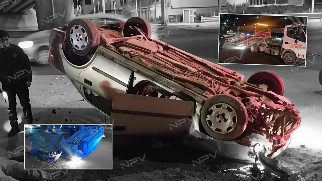 Grave vuelco cerca del puente de la autopista