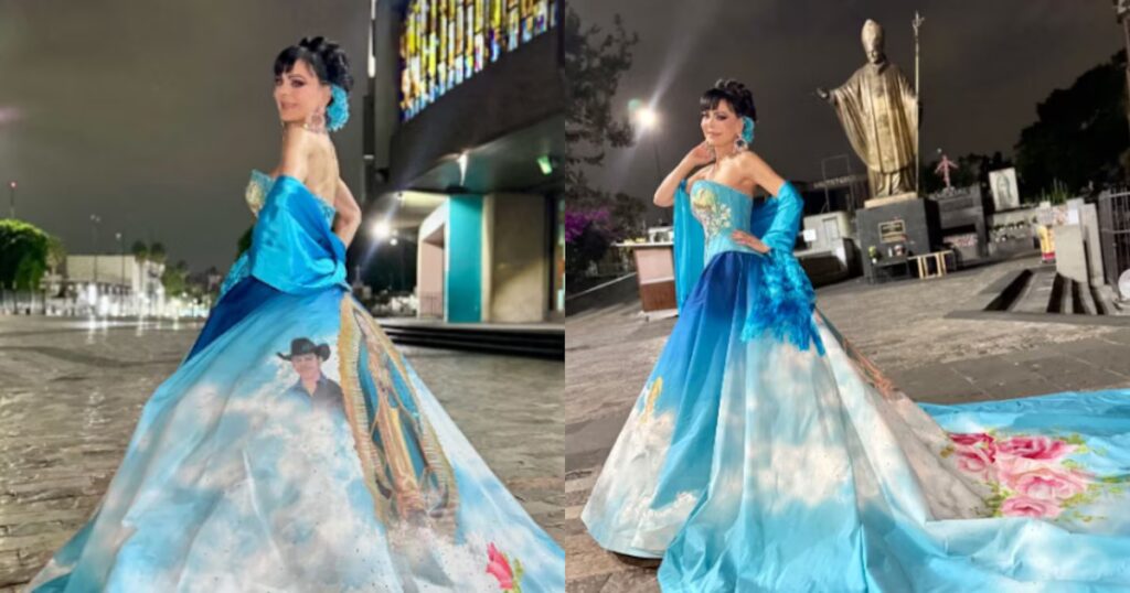 Maribel Guardia rinde homenaje a la Virgen de Guadalupe en la Basílica luciendo un vestido en honor a Julián Figueroa.