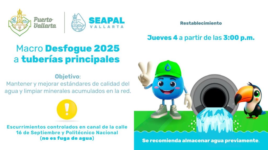SEAPAL llevará a cabo un desfogue nocturno que impactará a más de 60 colonias en la zona norte de Puerto Vallarta.