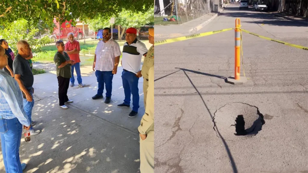 Se forma un socavón en la Sindicatura Heriberto Valdez Romero (El Guayabo)