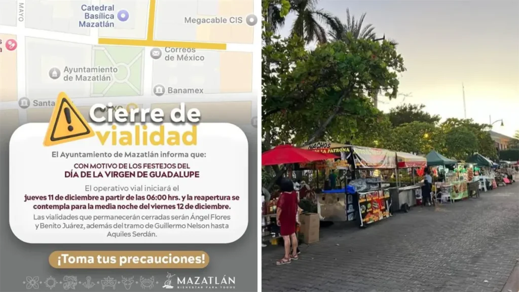 ¡Atención, automovilistas! A partir de este jueves, estas calles de Mazatlán estarán cerradas por el Día de la Virgen.
