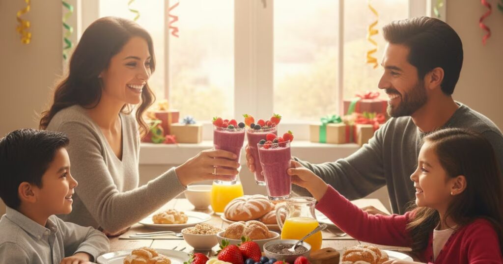 Licuado revitalizante de frutos rojos, plátano y chía para recuperar energía después de la cena de Año Nuevo